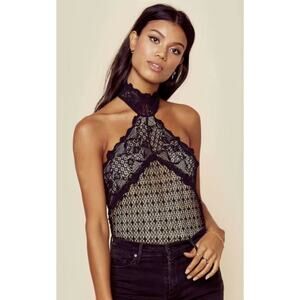 Nightcap Clothing Black Nude Lace Halter top